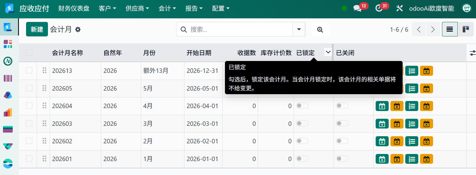 会计期间列表 Accounting Period List