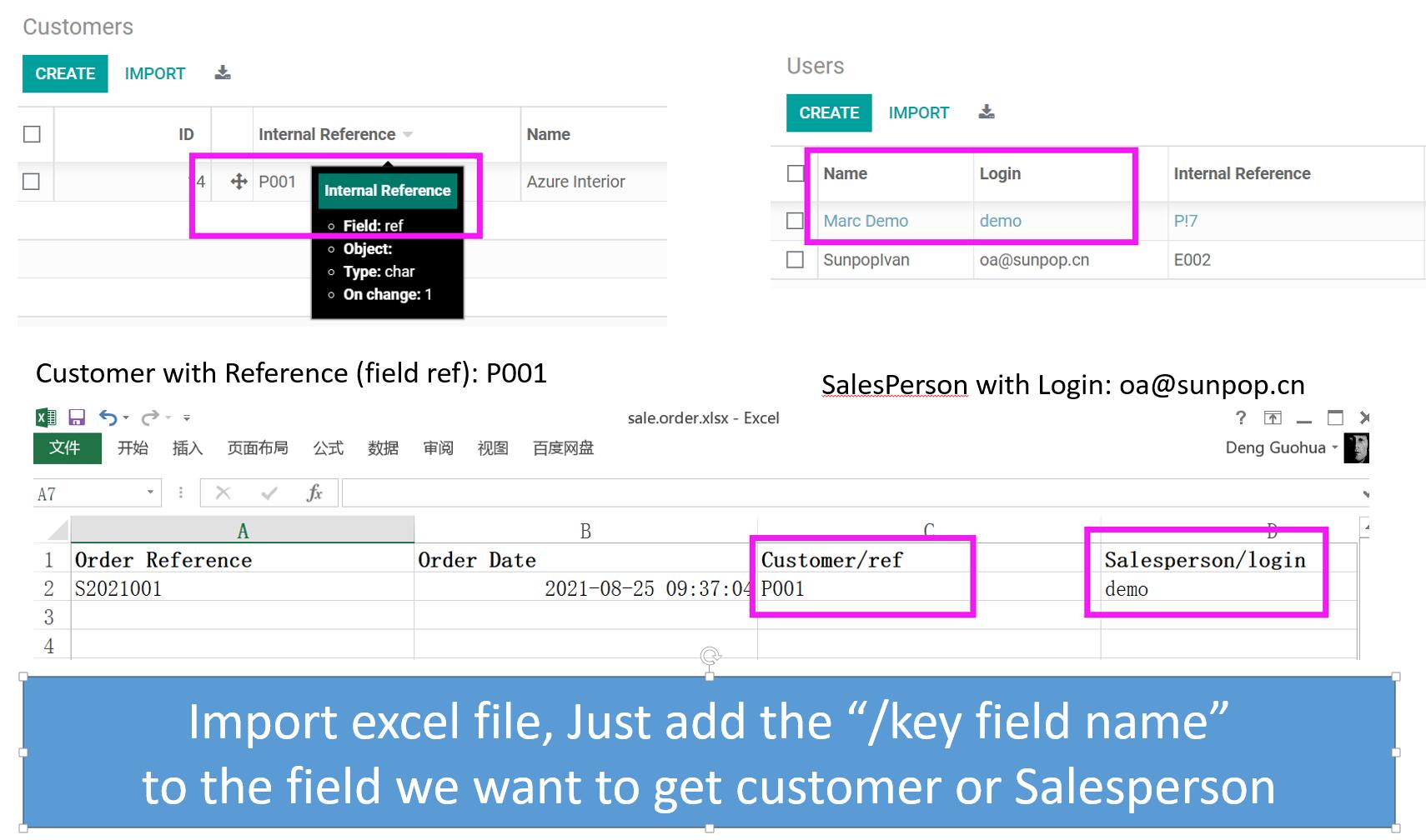 Import sale order with customer code and sales person code