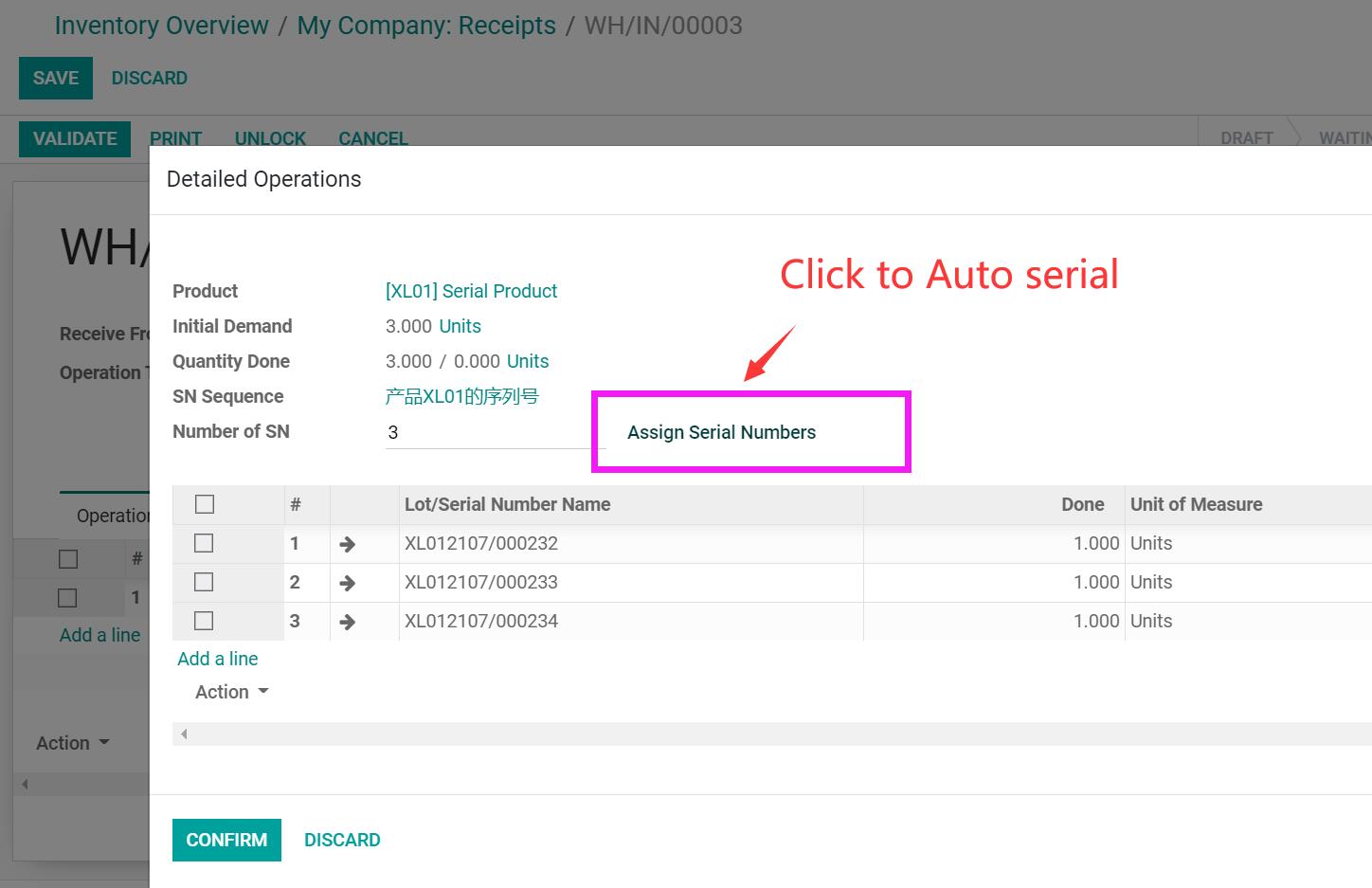 Auto Serial on Receipt Normal View
