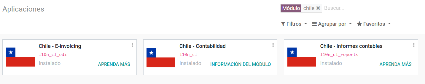 要在Odoo中安装的智利模块。