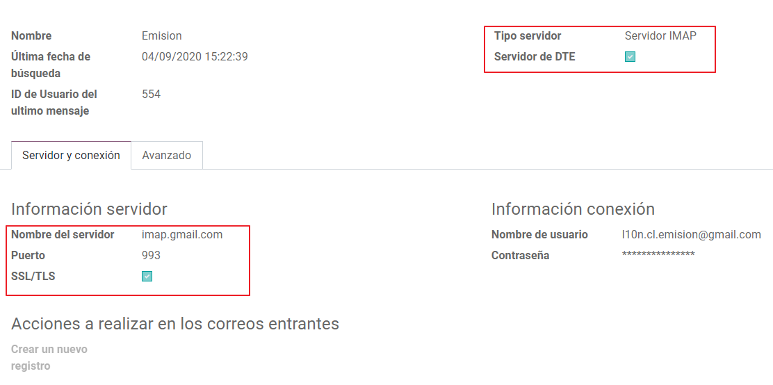 智利DTE入站电邮服务器配置。
