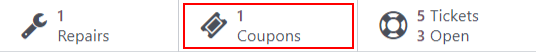 View of the smart buttons on a ticket focusing on the coupon button.