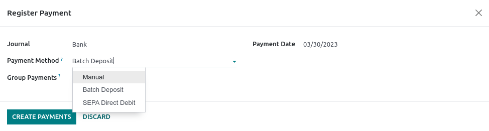 Registering a customer payment as part of a batch deposit