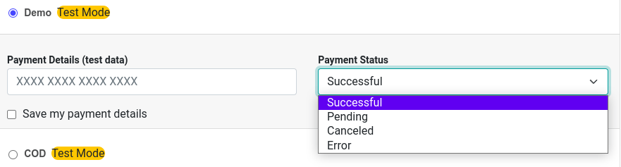 Payment status outcomes.