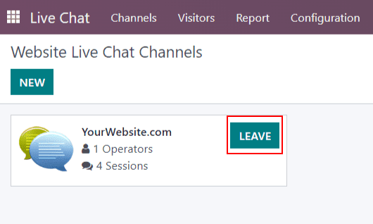 View of a channel form and the option to join a channel for Odoo Live Chat.