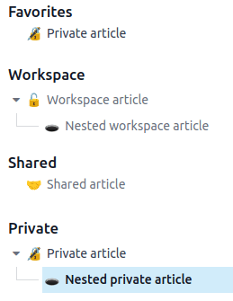Categories displayed in the left sidebar of Odoo Knowledge