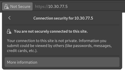Connection is not secure button in Mozilla Firefox browser