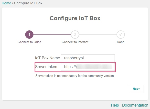 Enter the server token into the IoT box.