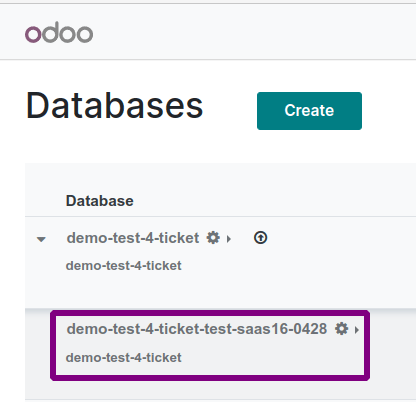 A test database on the database manager page.