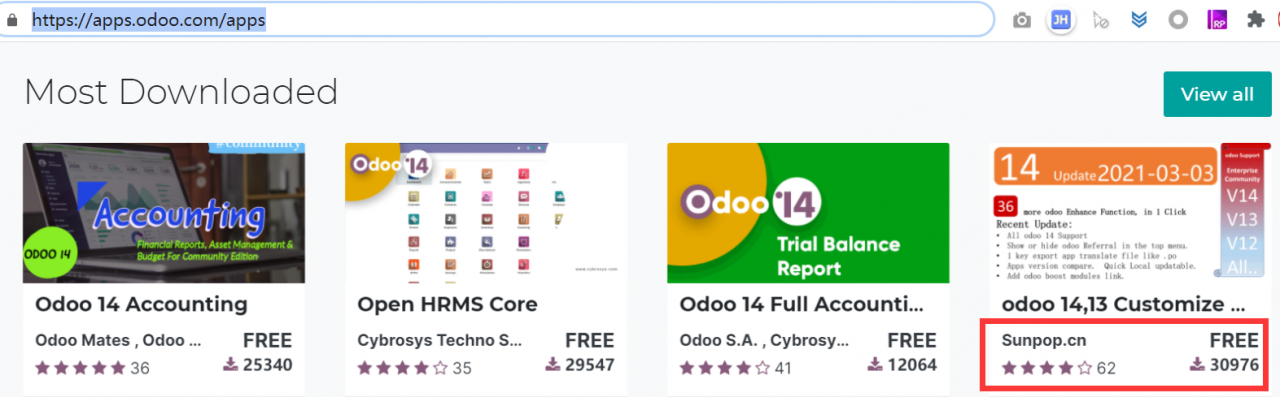 免费上架！odoo14共200多个免费/商业模块上架