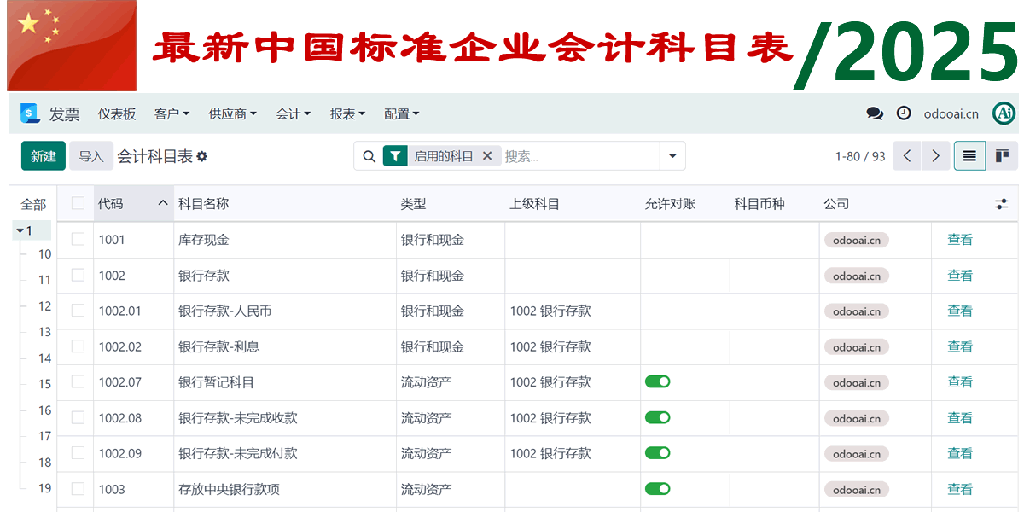 2023最新中国企业会计表.Latest Chinese Accounting for odoo16