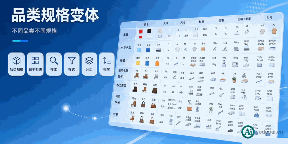 海量多规格sku优化提速-产品多规格扁平化管理器,动态字段处理颜色/尺寸/版本,不同品类不同规格,规格变体平面化PLM