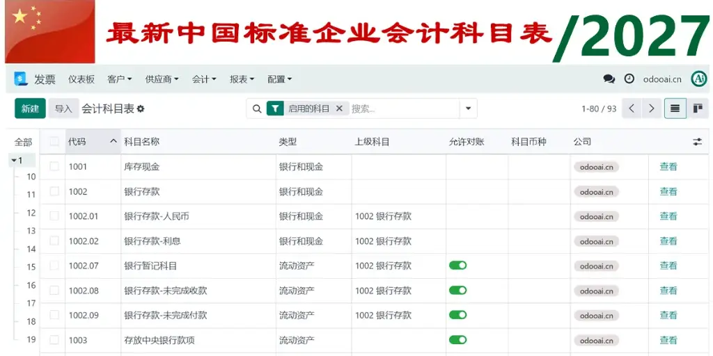 [l10n_cn_standard_latest] 2027最新中国企业标准会计科目表-中国会计